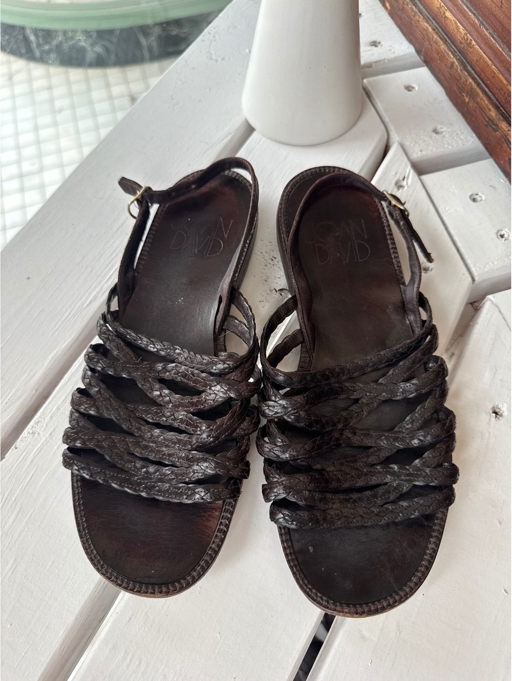 Joan & David Women's Brown Leather Strappy Slingback Sandals Size 7